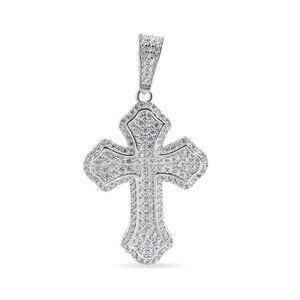 Sterling Silver 925 Rhodium Plated Cross Clear CZ Pendant